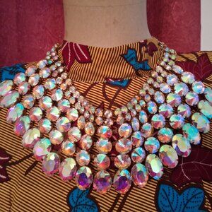 Luxury Iridescent Crystal Statement Necklace | Boutique New | Rainbow Rhinestone